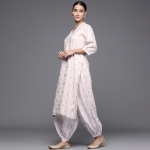Women Pink & Gold-Toned Ethnic Printed Pure Cotton Kurta with Salwar & With Dupatta