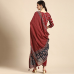 Women Red Ethnic Motifs Embroidered Pure Cotton Kurta with Salwar & With Dupatta