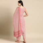 Floral Printed Boat Neck Pure Cotton Kurta With Salwar & Dupatta