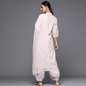 Women Pink & Gold-Toned Ethnic Printed Pure Cotton Kurta with Salwar & With Dupatta