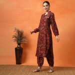 Floral Embroidered Regular Thread Work Kurta with Trousers