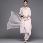 Women Pink & Gold-Toned Ethnic Printed Pure Cotton Kurta with Salwar & With Dupatta